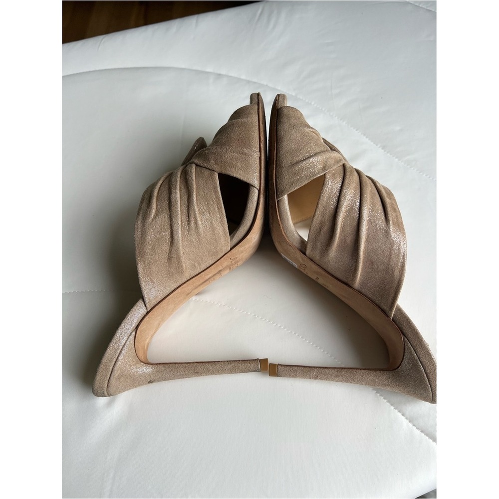 Jimmy Choo Beige Suede Bow Pleated Stiletto Mule Open Toe Women's Heels Size 38 - Picture 7 of 13